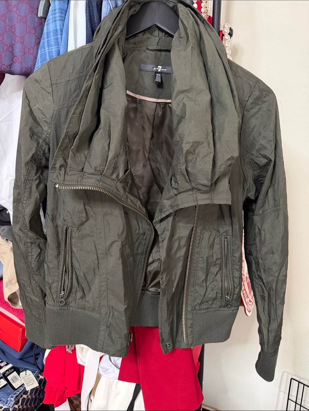 7 For All Mankind Olive Green Bomber Jacket